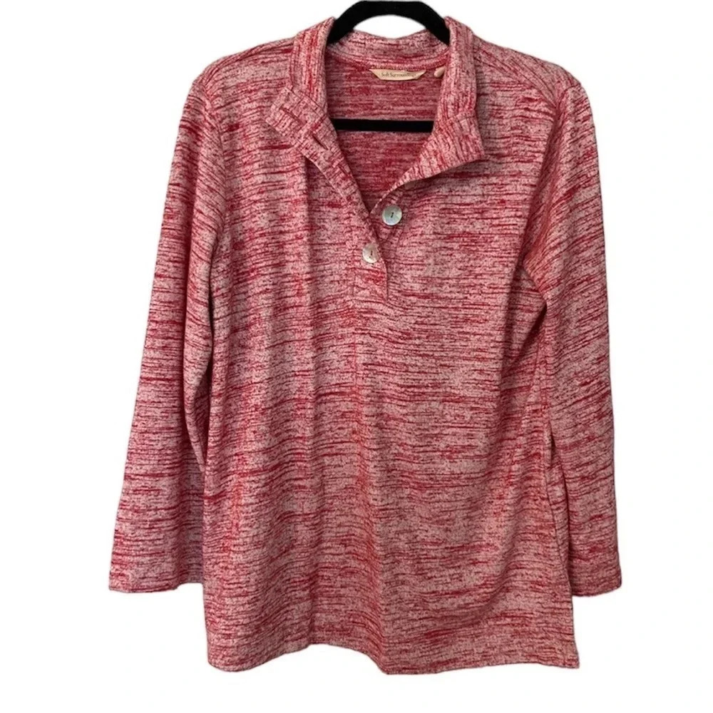 Soft Surroundings Women's Long Sleeve Red/White Heather Touchable Top Sz S GUC